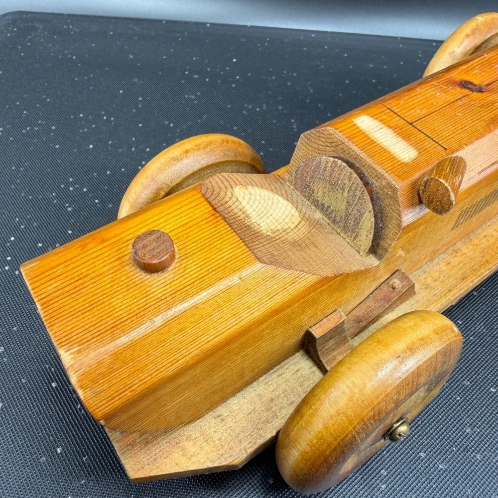 Line Nine Design England‎ Vintage Wooden Race Car Handcrafted Toy Decor 10 Inch